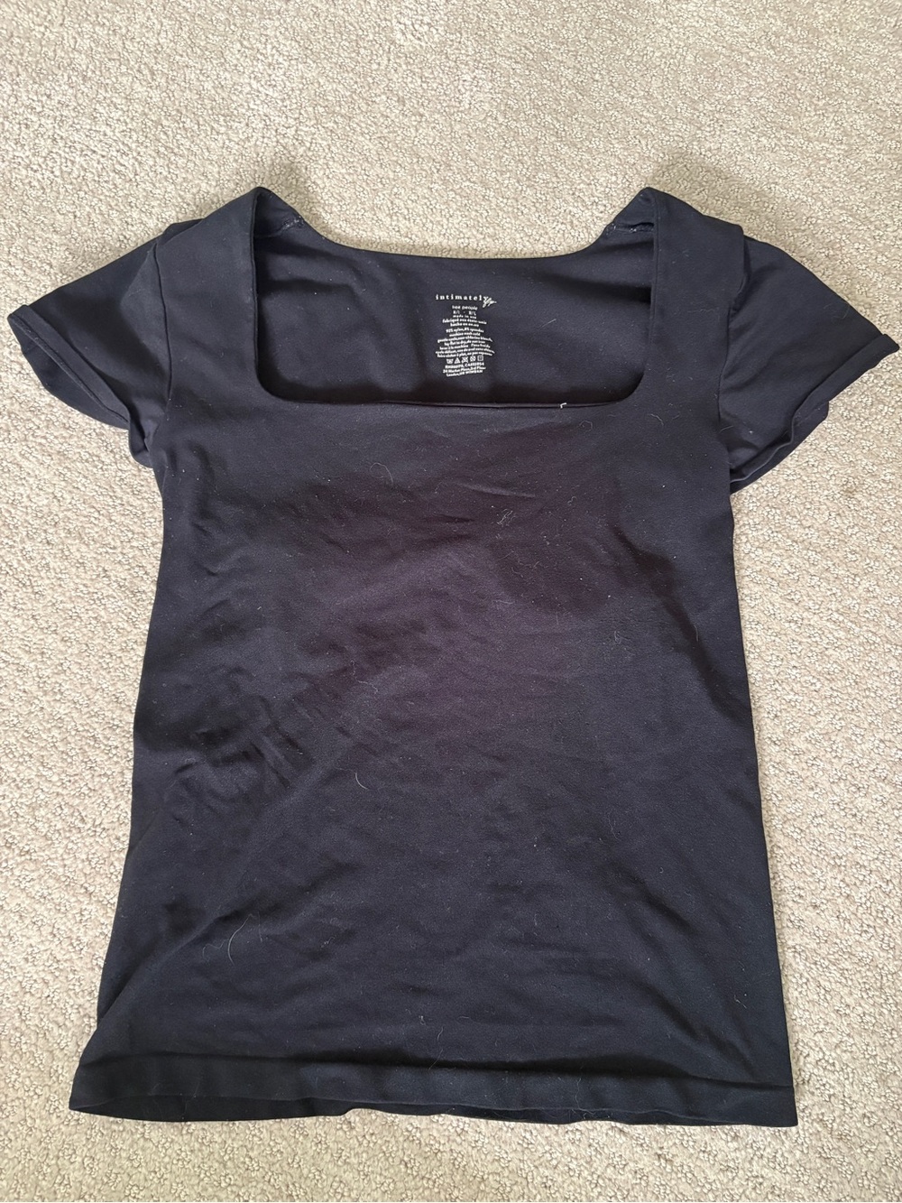 Free People Black Square-Neck Short Sleeve Top